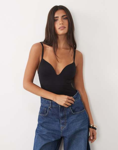 Gina Tricot body modelujące z głębokim dekoltem w czerni - view 1