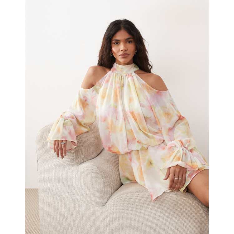 boho chiffon dress Gina Tricot mini in flower multi print Champagne Color Length