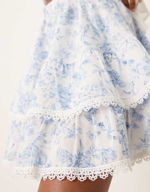 Gina Tricot boho mini rara skirt in blue flower, 4 of 5