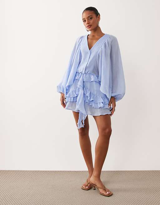 blue boho dresses Sky Maxi Dress * Long Sleeve Bohemian Gown * Flowy Cotton Summer Modest Bridesmaid Sustainable Bust 30 Bohemian Blue Floral Dress Style