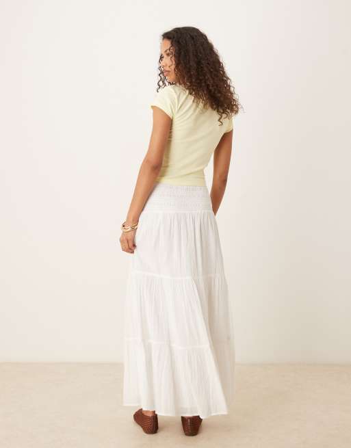 Gina Tricot boho tiered maxi skirt in white