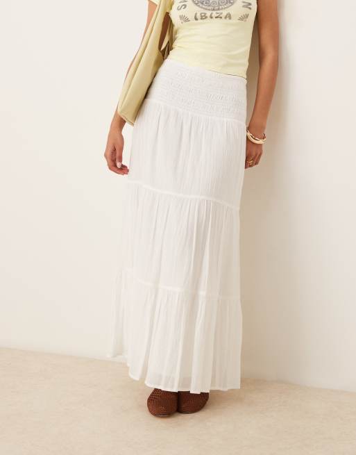 Gina Tricot boho tiered maxi skirt in white