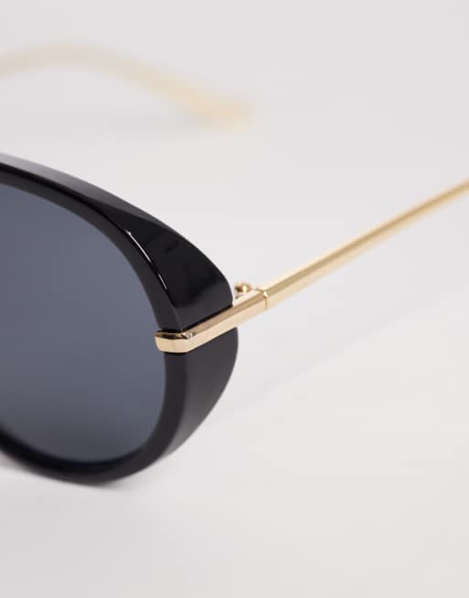Gina Tricot bold aviator sunglasses in black with gold-tone hardware , 2 of 3