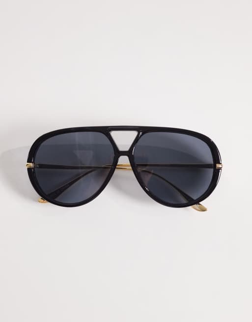 Gina Tricot bold aviator sunglasses in black with gold-tone hardware , 3 of 3