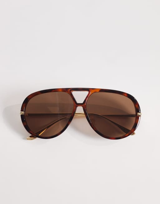 Gina Tricot bold aviator sunglasses in tortoise shell brown, 2 of 3