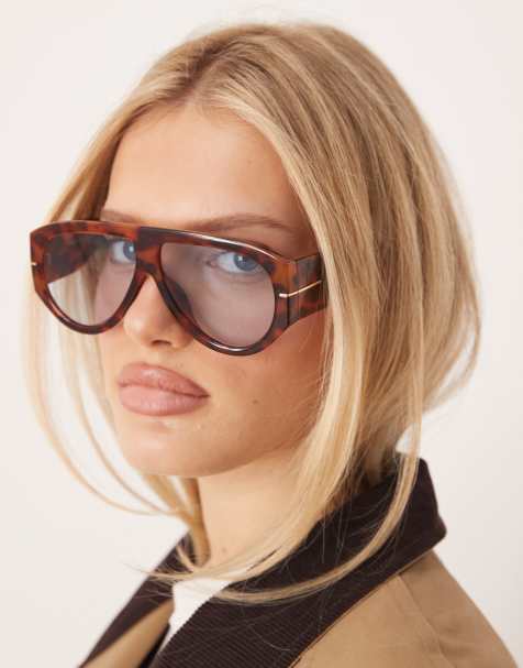 Gina Tricot bold aviator sunglasses with blue light lenses in tortoise print - view 1