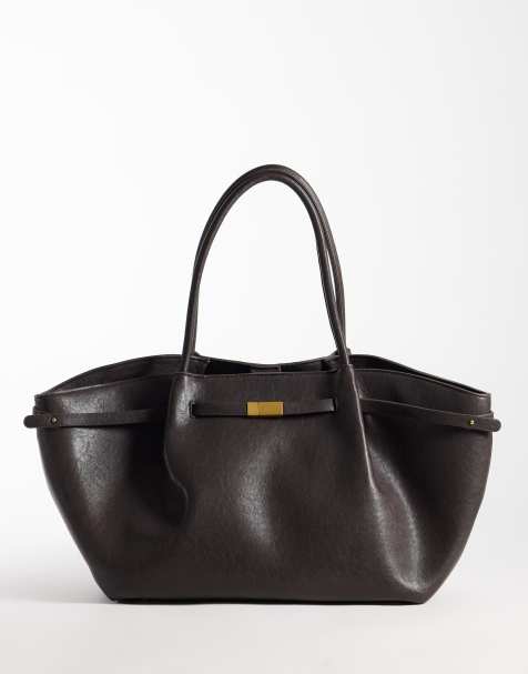 Gina Tricot bolso tote con detalle de pliegue en marrón topo - view 1