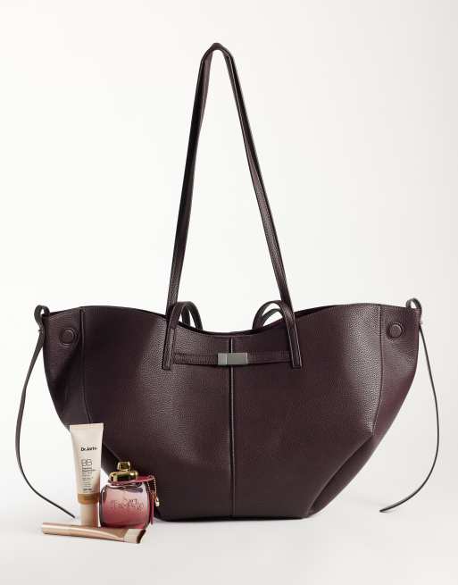 Gina Tricot - bolso tote de doble asa con hebilla en burdeos, 2 de 4