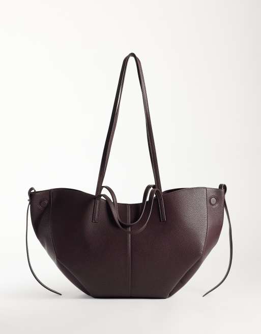 Gina Tricot - bolso tote de doble asa con hebilla en burdeos, 4 de 4
