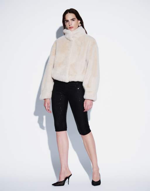 Gina Tricot bomber à col cheminée en faux-fur crème, 3 de 4