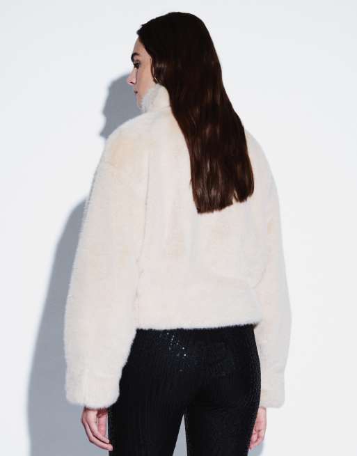 Gina Tricot bomber à col cheminée en faux-fur crème, 4 de 4