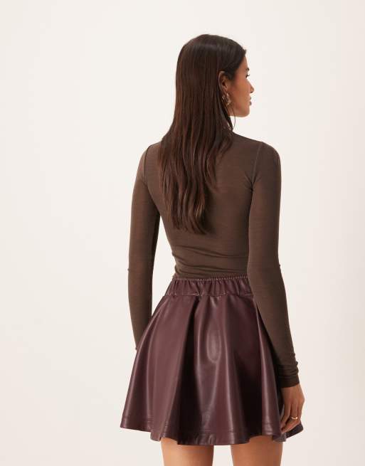 Gina Tricot - Bordeaux mininederdel i PU, 3 af 5