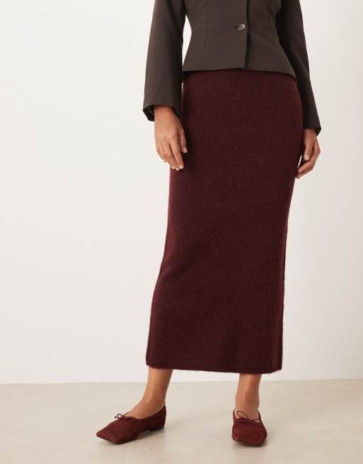 Gina Tricot - Bordeaux strikket maxinederdel, 2 af 5