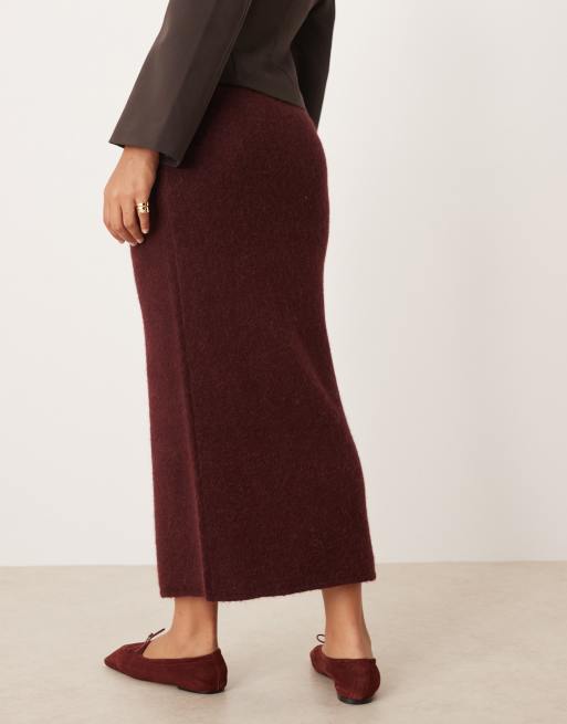 Gina Tricot - Bordeaux strikket maxinederdel, 4 af 5