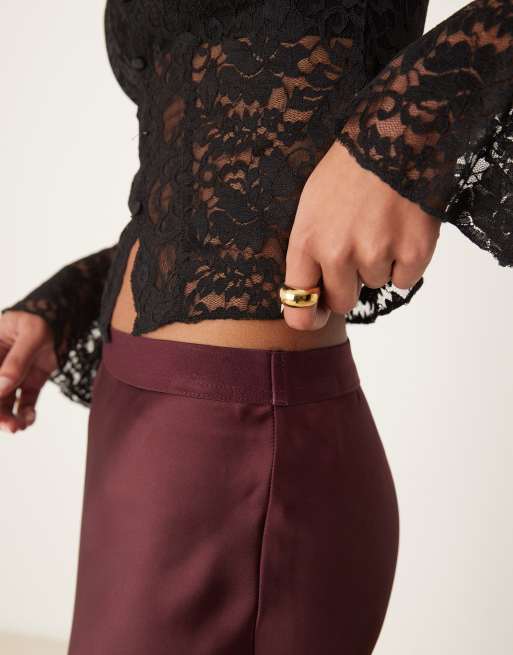 Gina Tricot - Bordeauxrød midinederdel i satin, 2 af 5