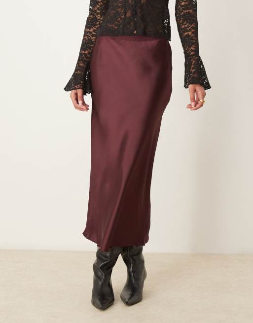 Gina Tricot - Bordeauxrød midinederdel i satin, 3 af 5