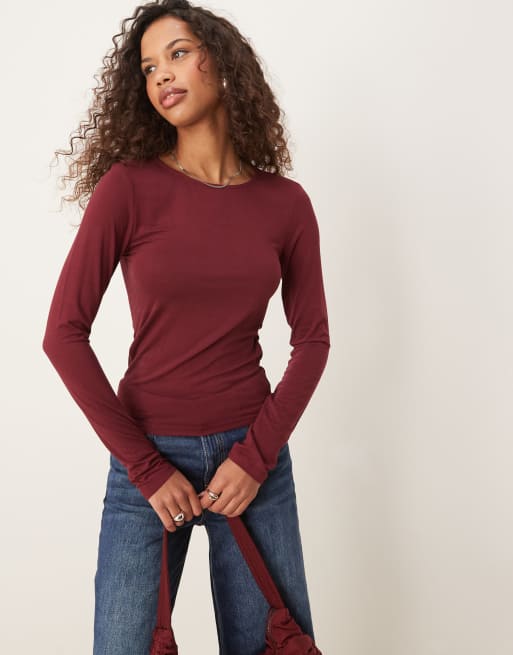 Gina Tricot – Bordowy miękki top o dopasowanym kroju z okrągłym dekoltem