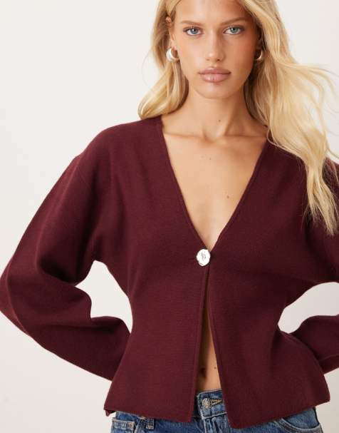 Gina Tricot – Bordowy profilowany kardigan dzianinowy - view 1