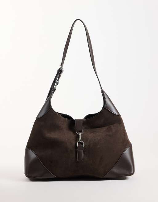 Gina Tricot borsa a spalla con dettaglio a clip marrone scuro, 1 di 4
