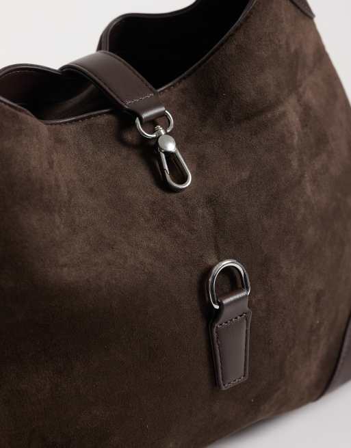 Gina Tricot borsa a spalla con dettaglio a clip marrone scuro, 3 di 4