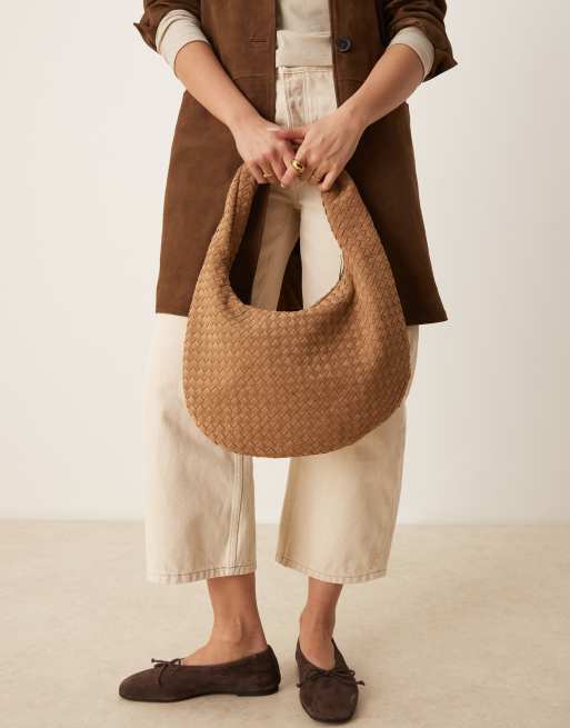 Gina Tricot - Borsa da spalla color cammello in camoscio sintetico intrecciato