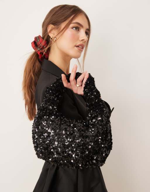 Gina Tricot - Borsetta nera morbida con paillettes