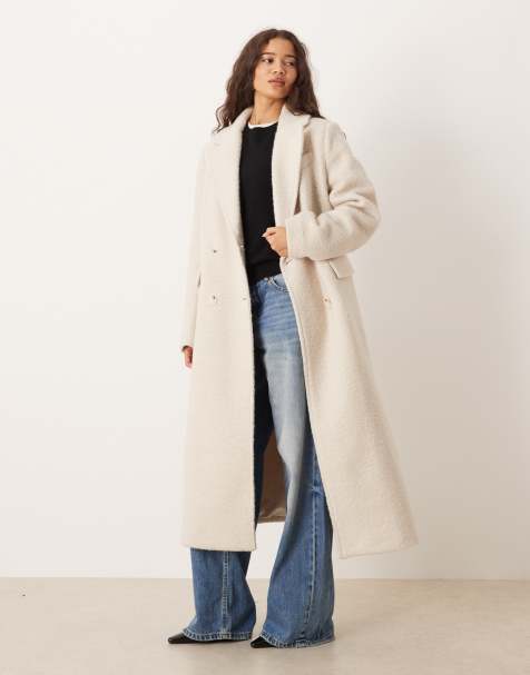Gina Tricot boucle long midi coat in cream - view 1