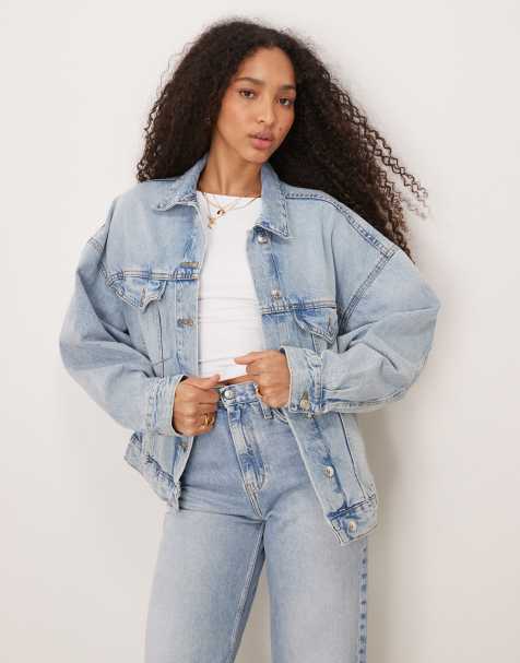 Gina Tricot – Boyfriend-Jeansjacke in verwaschenem Hellblau mit Oversize-Schnitt - view 1