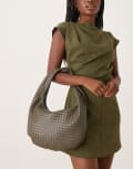 [GINA TRICOT] Gina Tricot braided large tote handbag in dark khaki-Green No Size Dark khaki