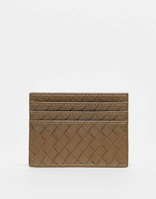 braided weave card holder in light khaki green