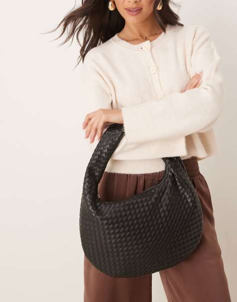 Gina Tricot braided weave shoulder bag with twisted handle in black - view 1