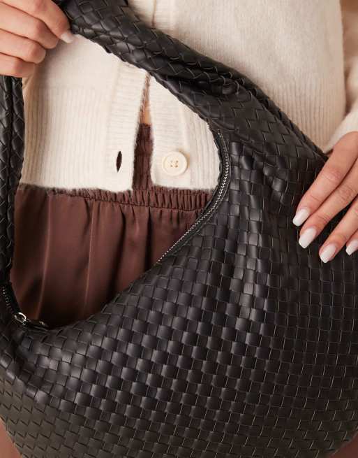 Gina Tricot braided weave shoulder bag with twisted handle in black, 2 of 4