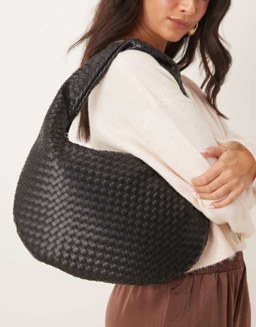 Gina Tricot braided weave shoulder bag with twisted handle in black, 3 of 4