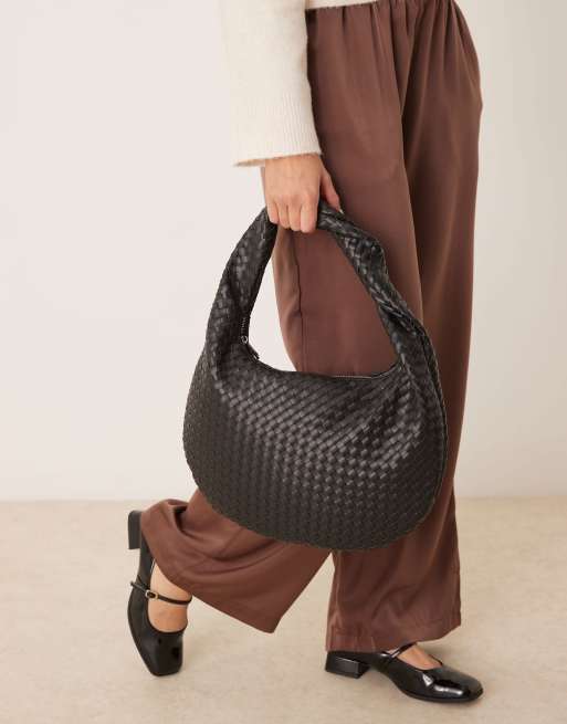 Gina Tricot braided weave shoulder bag with twisted handle in black, 4 of 4