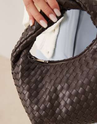 GINA TRICOT BRAIDED WEAVE SMALL TOTE BAG WITH TWISTED HANDLE 