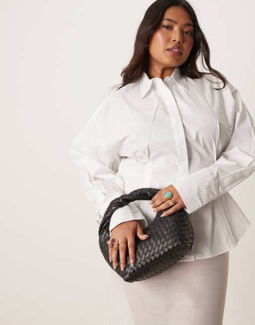 Gina Tricot braided weave small tote handbag with twisted handle in black, 2 of 4