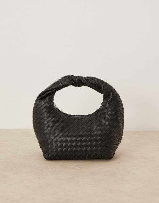 Gina Tricot braided weave small tote handbag with twisted handle in black, 3 of 4