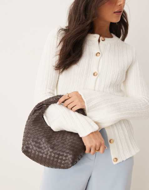 Gina Tricot braided weave small tote handbag with twisted handle in brown - view 1