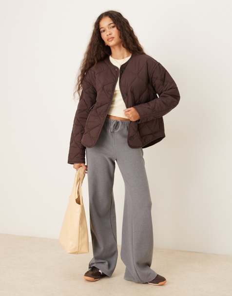Gina Tricot quilted jacket with front flap pockets in brown