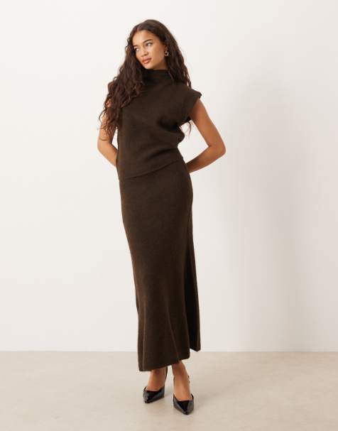 Gina Tricot co-ord knitted wool alpaca maxi skirt in brown