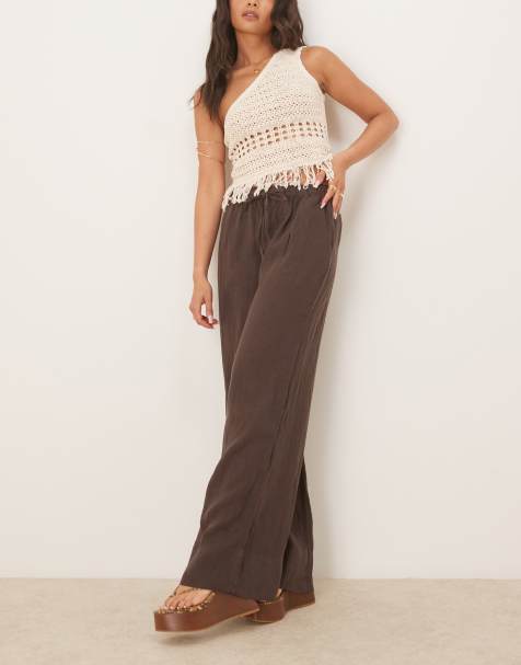 Gina Tricot wide leg linen trousers in brown