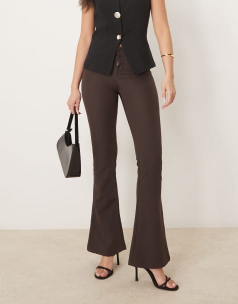 Gina Tricot low rise flare leg stretch trousers in brown