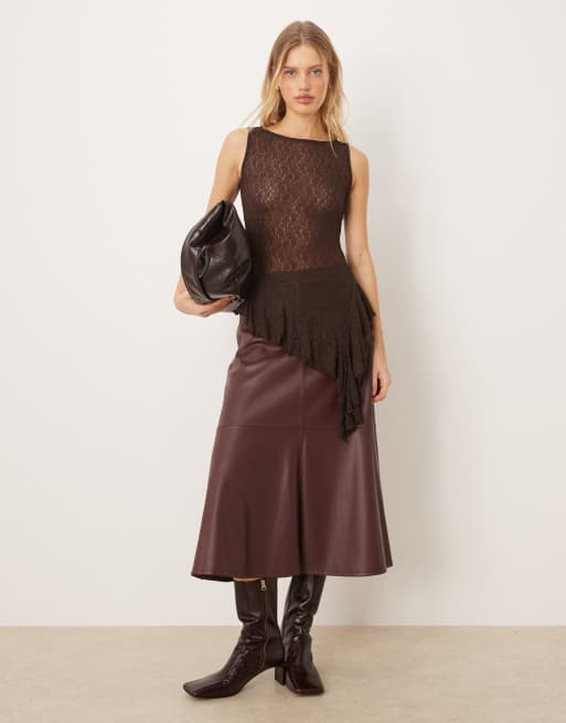 Gina Tricot – Brązowy asymetryczny koronkowy top, 3 z 4