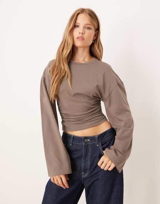 Gina Tricot – Brązowy miękki top z rękawami typu dzwon