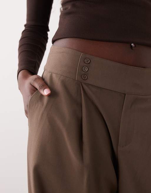 Gina Tricot brede plisserede bukser i taupe, 3 af 5
