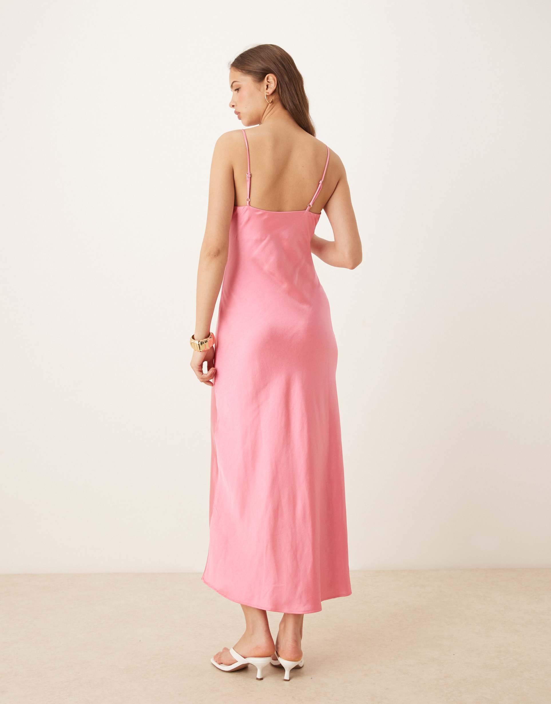 gina tricot bridesmaid high neck satin maxi dress in pink