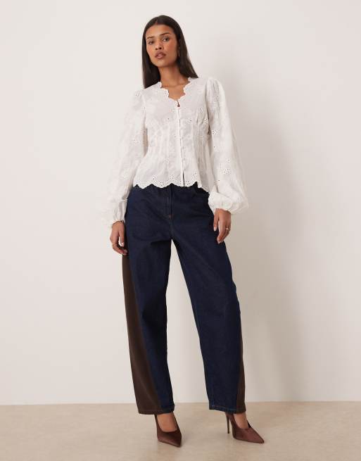 Gina Tricot - Broderie blouse met V-hals in wit, 2 van 4