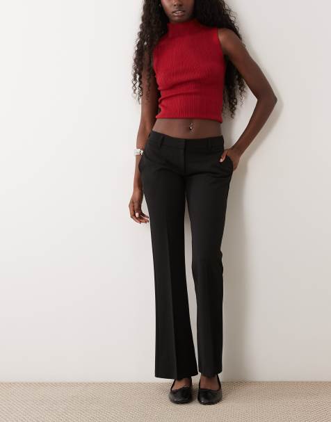 Gina Tricot broek van jersey met lage taille en rechte pijpen in zwart - view 1