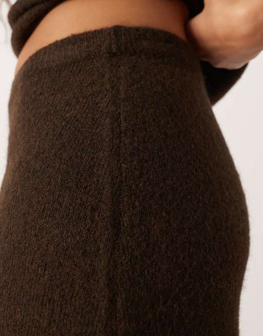 Gina Tricot – Brun, stickad maxikjol i alpackaull, del av set, 2 av 5