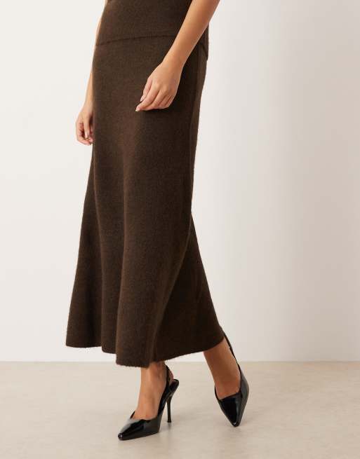 Gina Tricot – Brun, stickad maxikjol i alpackaull, del av set, 5 av 5
